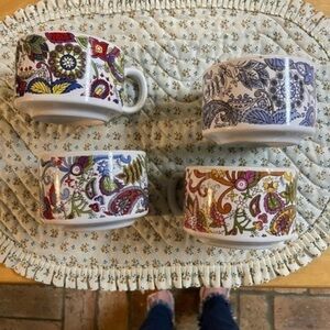 Mcm Paisley Soup Mugs - Set Of 4